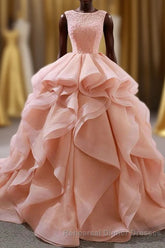 Puffy Tulle Long Semi Formal Prom Dress with Beading, A Line Sleeveless Party Gown